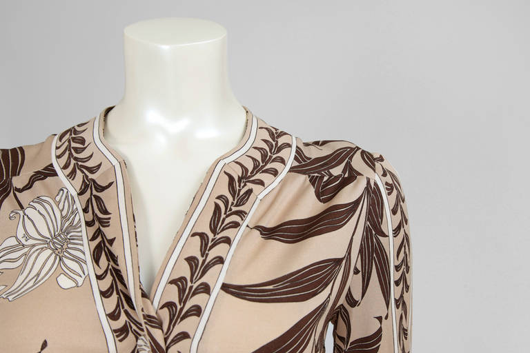 A 70's Pucci dress with an unusual irises print. Fitted bodice, 
