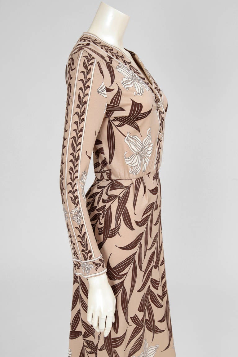 Beige Emilio Pucci Printed Silk Jersey Dress For Sale