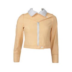 Retro Courreges Vinyl Cropped Bomber Jacket