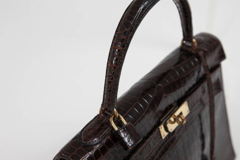 Black Hermes Porosus Crocodile 32 cm Kelly Handbag