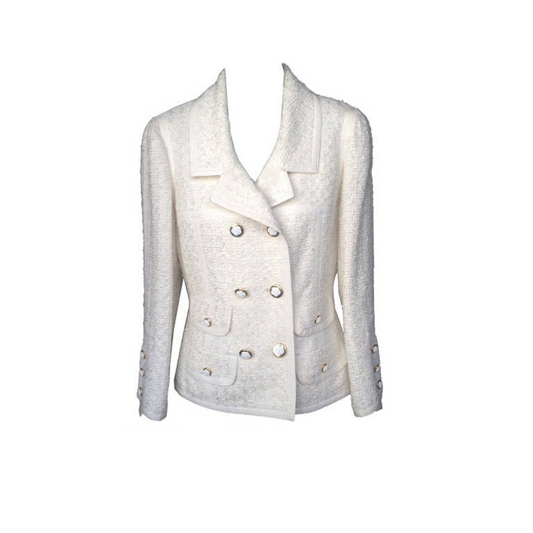 Chanel Tweed & Grosgrain Double-Breasted Blazer Jacket