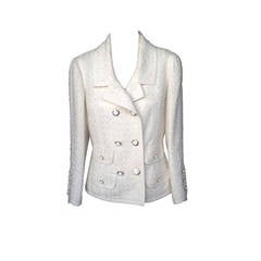 Vintage Chanel Tweed & Grosgrain Double-Breasted Blazer Jacket