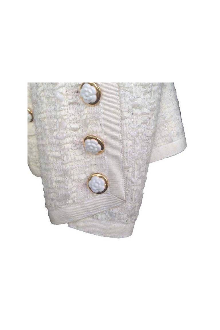 Chanel Tweed & Grosgrain Double-Breasted Blazer Jacket In Excellent Condition In Geneva, CH