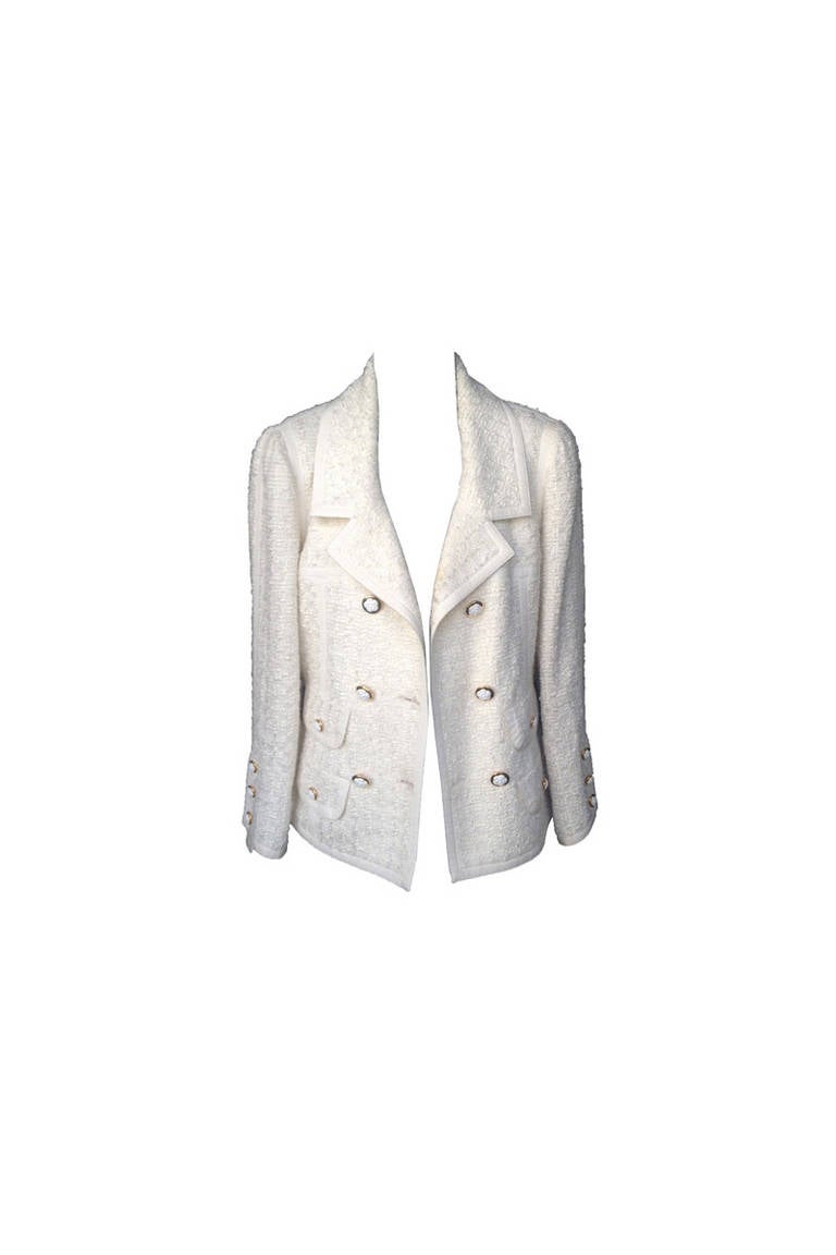 Chanel Tweed & Grosgrain Double-Breasted Blazer Jacket 2