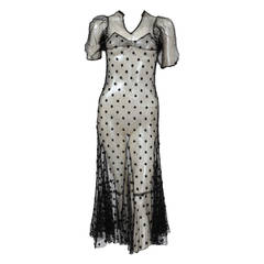 1930's Sheer Mesh Polka Dot Dress