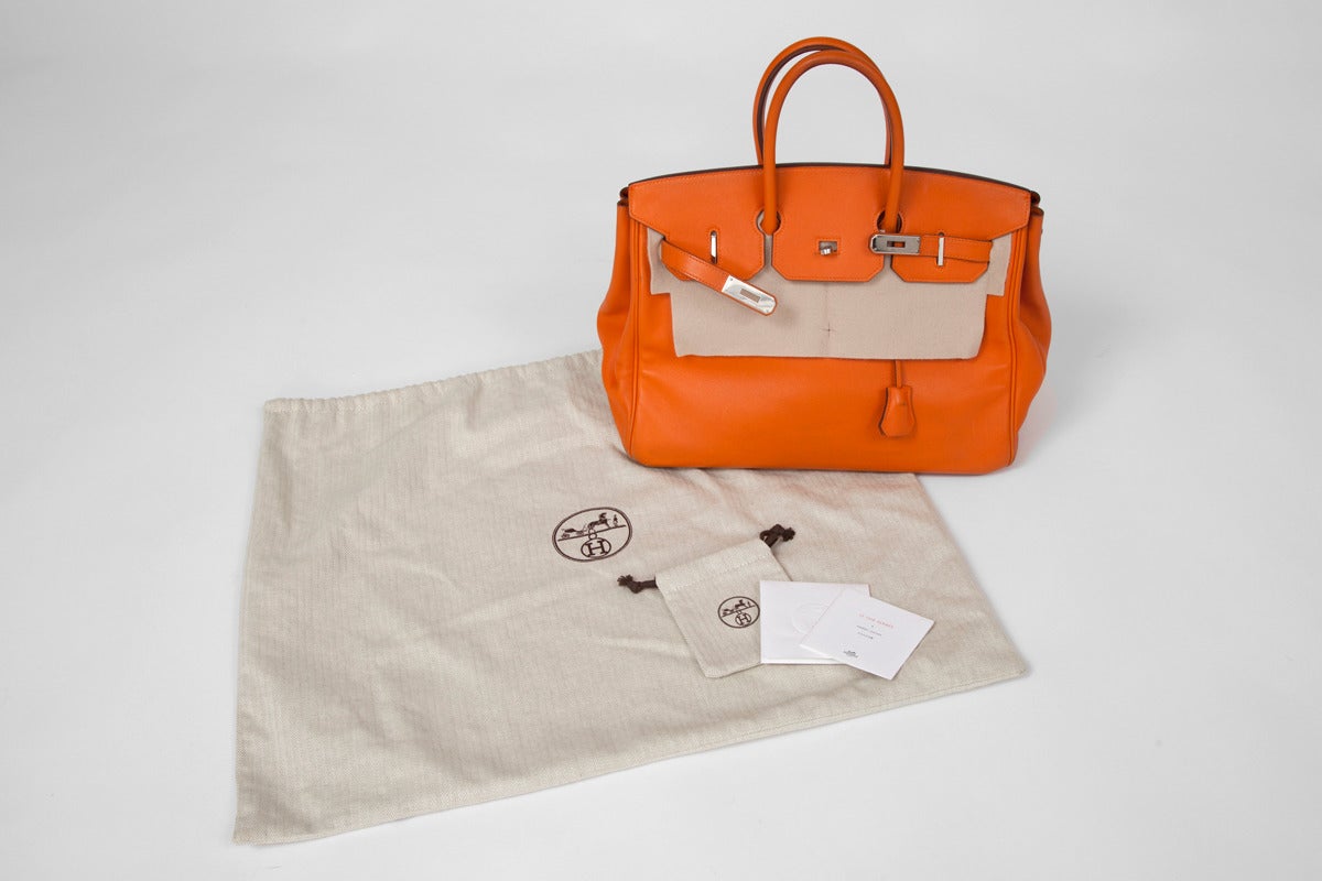 Hermes Orange Swift Leather 35 cm Birkin Handbag 6