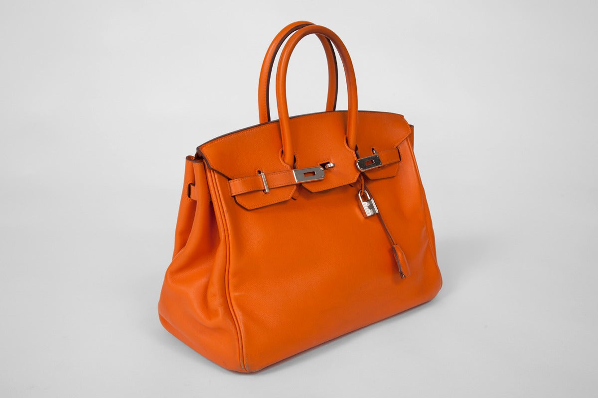 Hermes Orange Swift Leather 35 cm Birkin Handbag at 1stdibs