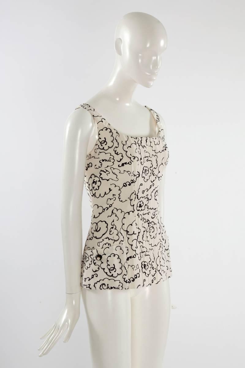 chanel white iconic vintage runway spring 1993 black corset tank top