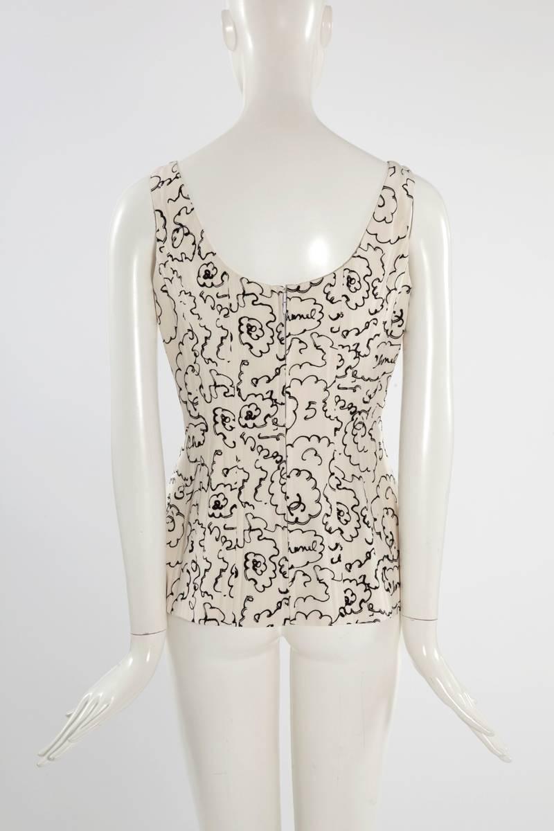 Beige Chanel Printed Silk Corset Top, Spring-Summer 1993