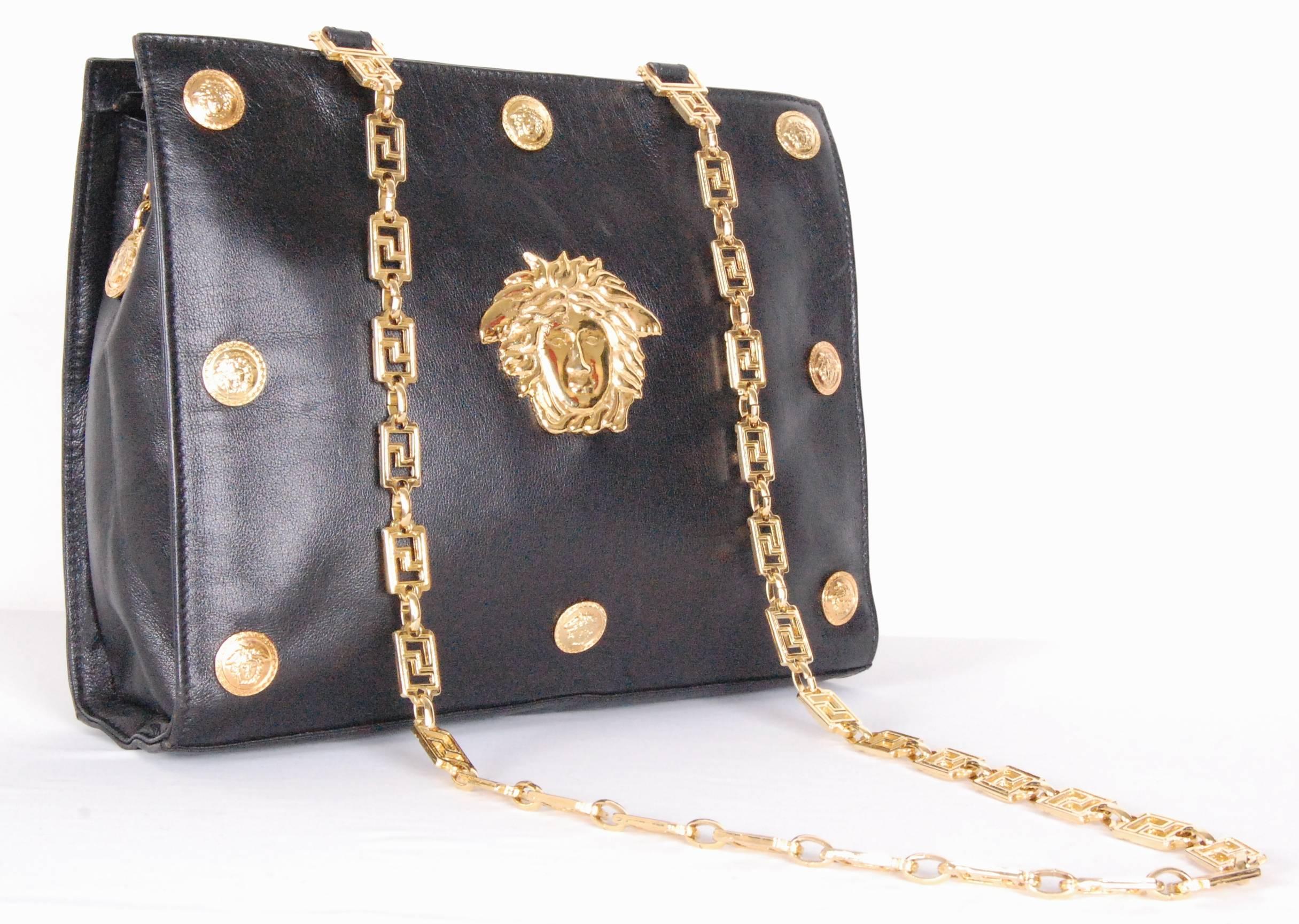 Black Gianni Versace Couture Medusa Leather Shoulder Bag