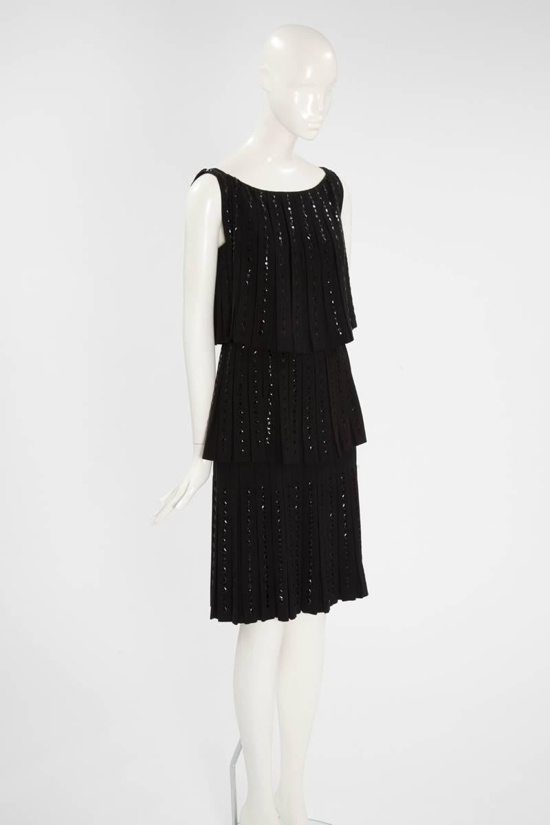 Noir Hartnell - Robe de cocktail haute couture perlée, circa 1960 en vente
