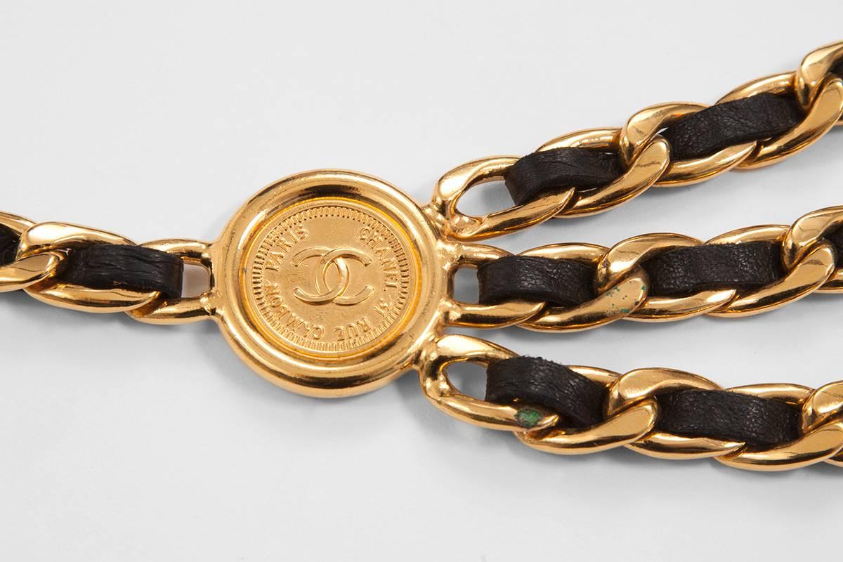 Women's Chanel Goldtone & Leather Medallion Link Chain Belt