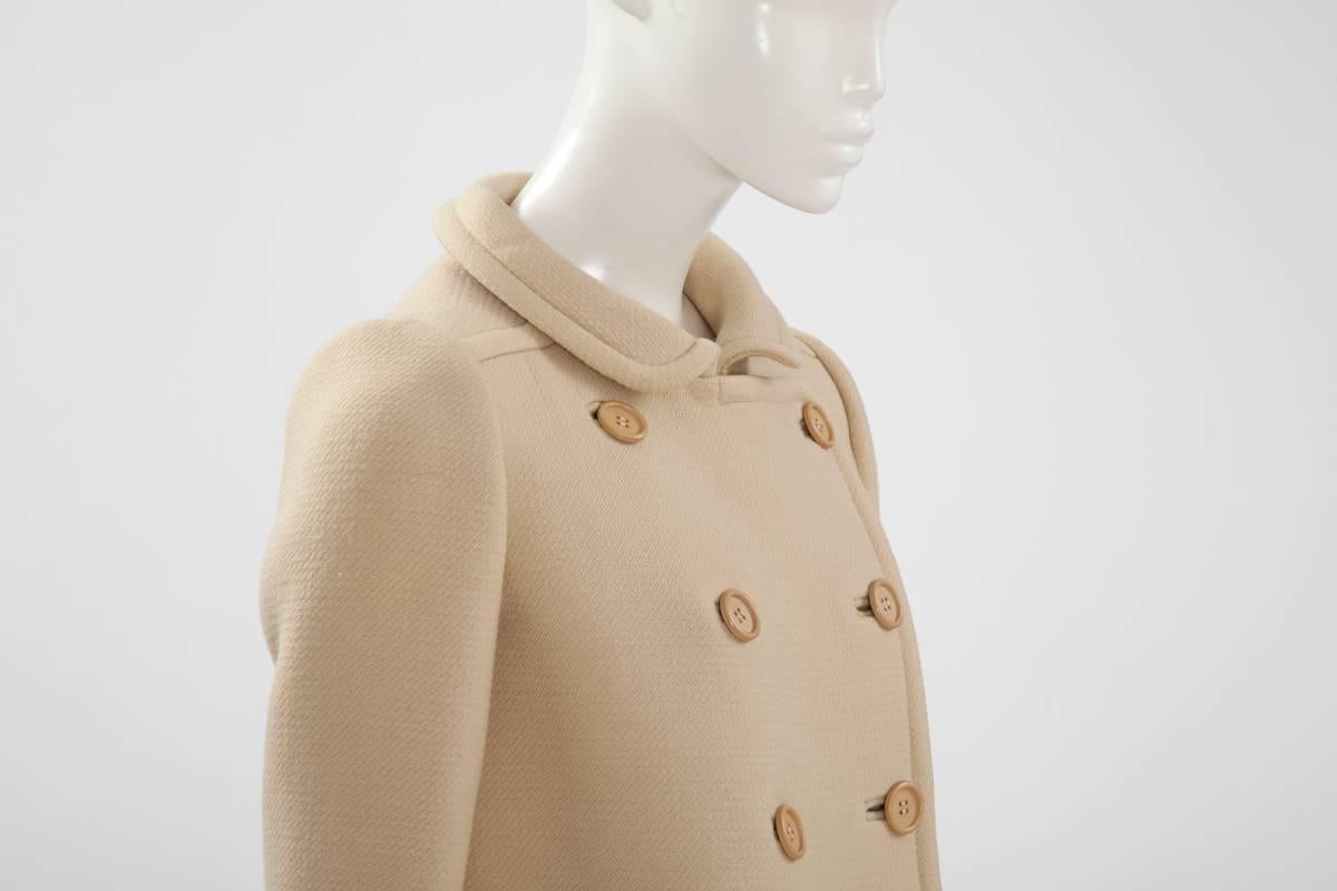 Beige Courreges Haute Couture Wool Coat, Circa 1965 