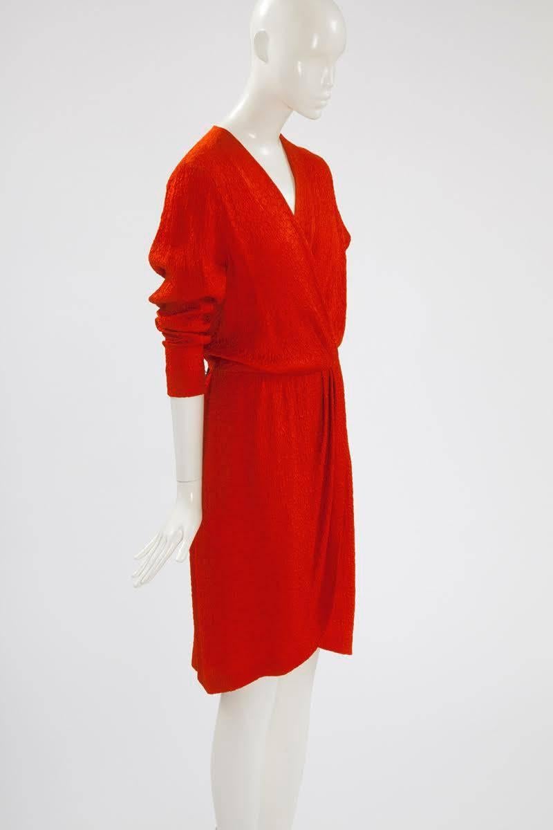 Red Yves Saint Laurent Blistered Silk Dress