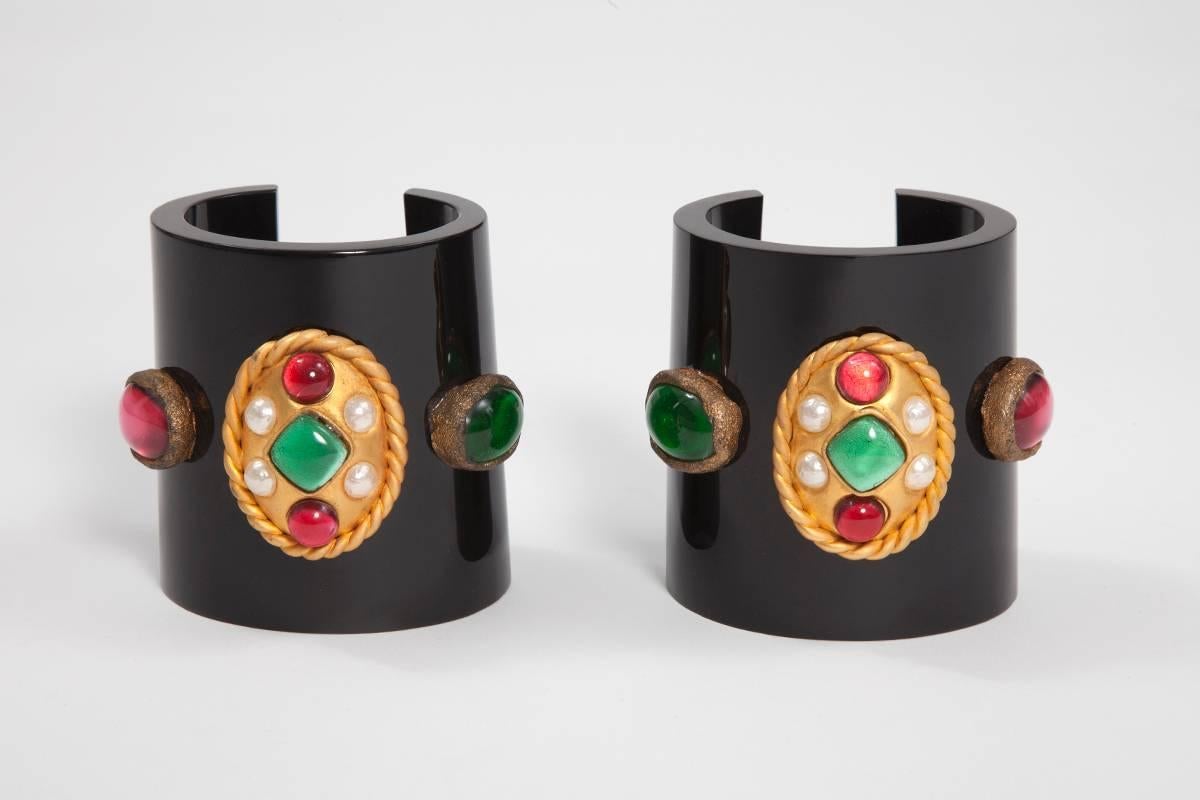 Contemporary Runway Chanel Haute Couture Jeweled Cuffs Bracelets