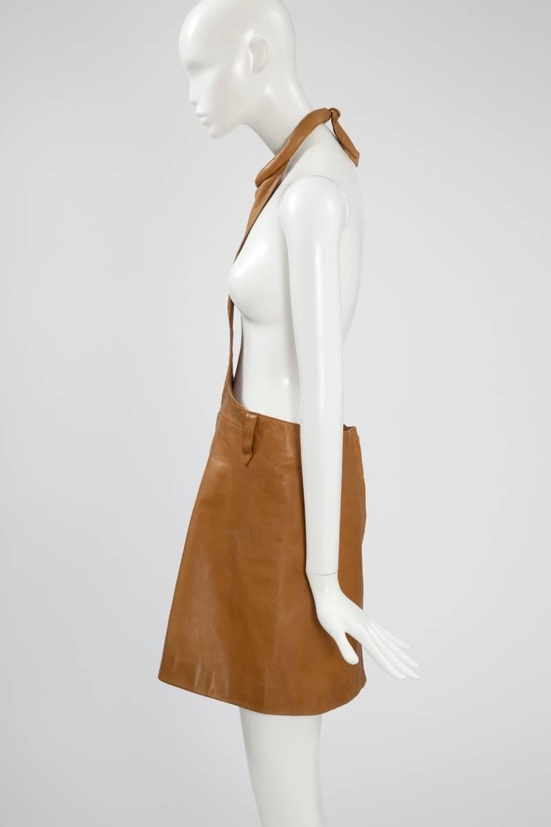 Brown Pierre Cardin Space Age Leather Mini Dress