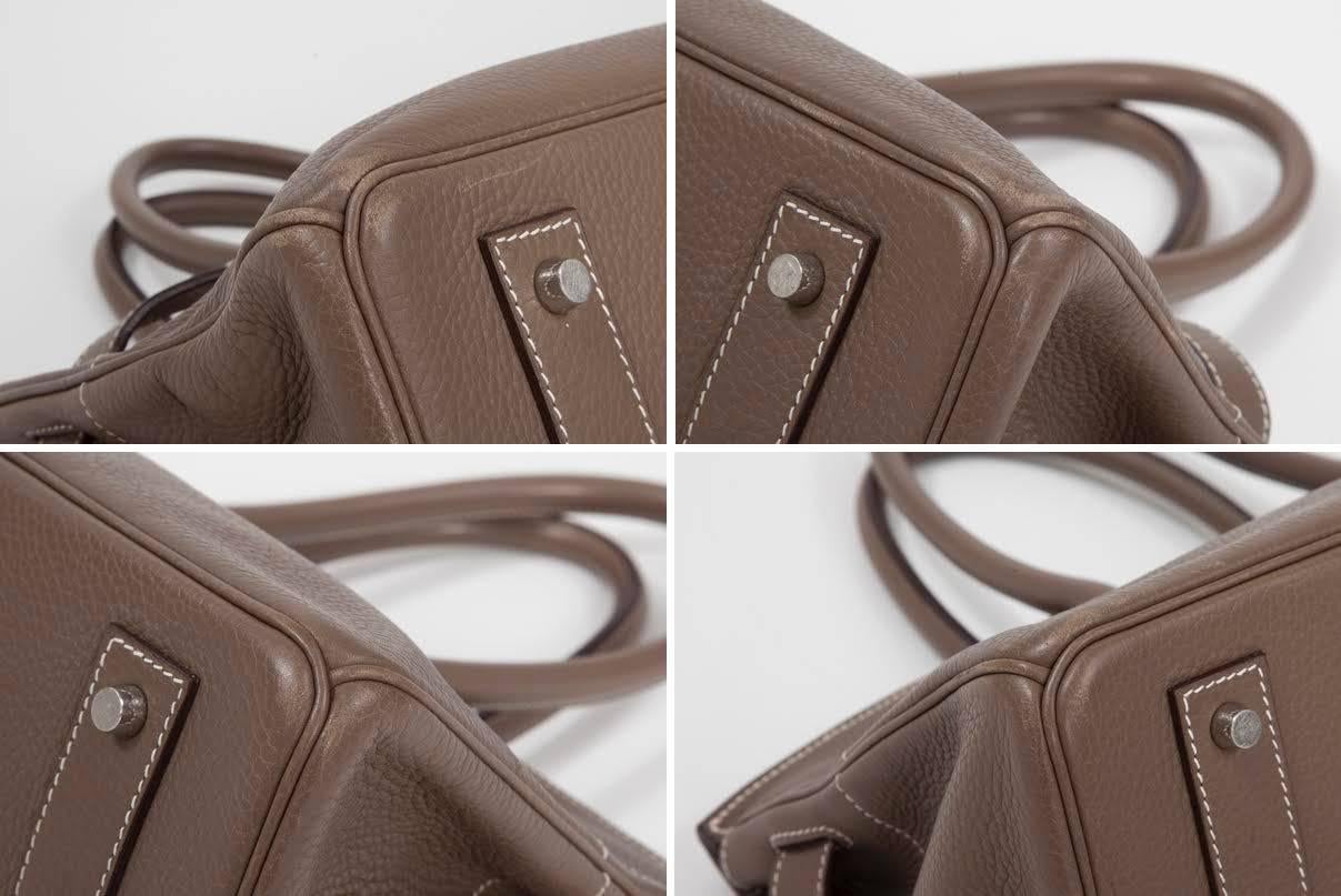 Gray Hermes Etoupe Taurillon Clemence Leather 42 cm JPG Shoulder Birkin Handbag