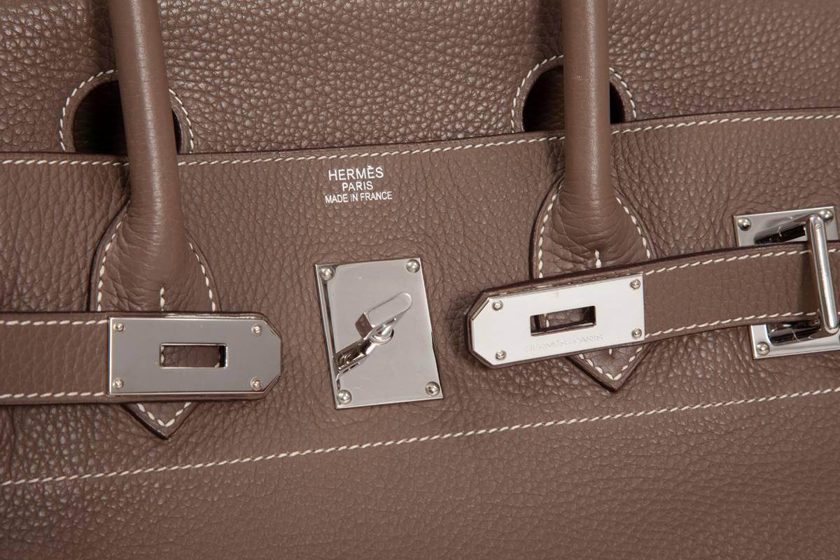 Women's or Men's Hermes Etoupe Taurillon Clemence Leather 42 cm JPG Shoulder Birkin Handbag