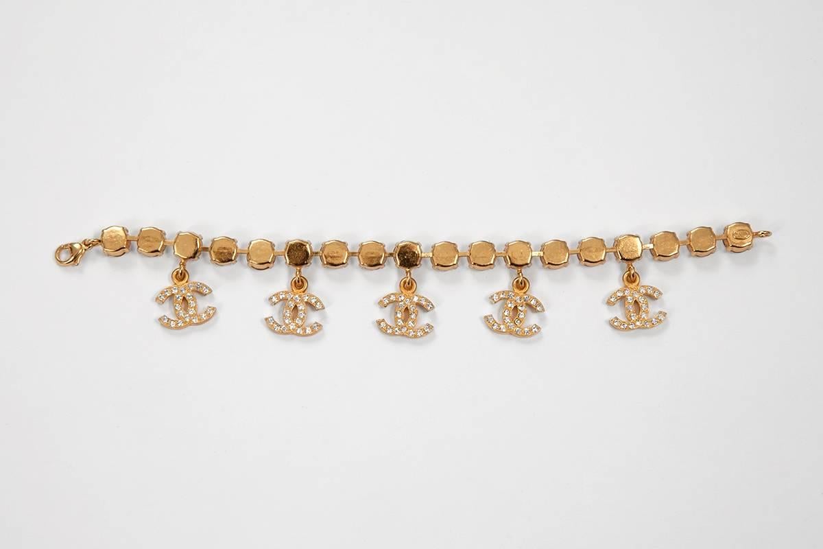 Chanel Rhinestone CC Charms Bracelet, Spring-Summer 1996 In Excellent Condition In Geneva, CH