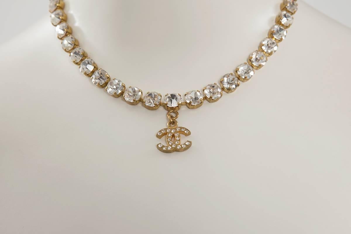 Contemporary Chanel Rhinestone CC Charm Necklace