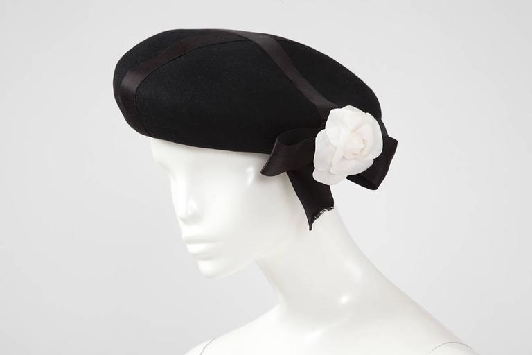 Chanel Wool-Felt Camellia Beret Hat at 1stDibs  chanel beret hat, beret  hat chanel, chanel barrette hat