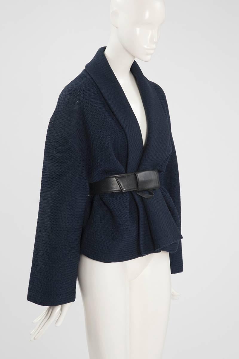 Black Rare Alaia Wool Knit Belted Kimono Jacket