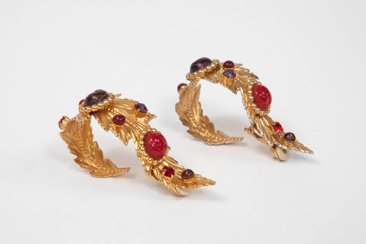 Dominique Aurientis Leaf Clip-On Earrings In Good Condition In Geneva, CH