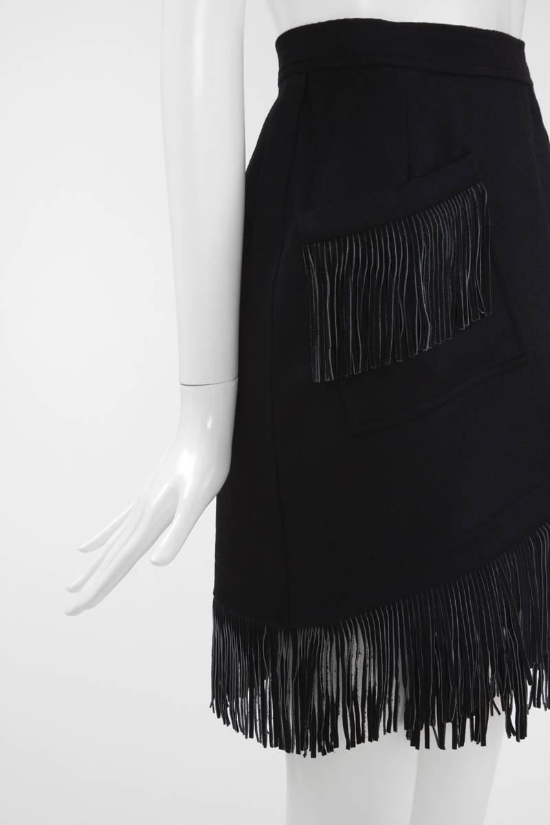 Black Yves Saint Laurent Fringed Wrap Skirt 