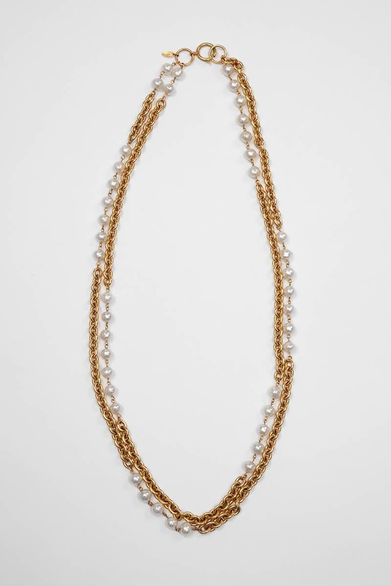 Baroque Chanel Chain Link & Pearls Long Necklace 