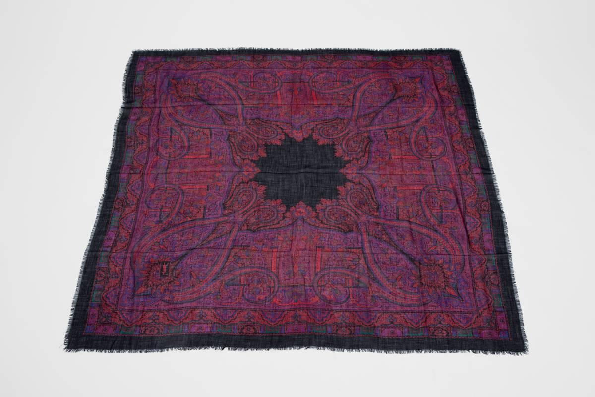 Black Yves Saint Laurent Paisley Wool Shawl