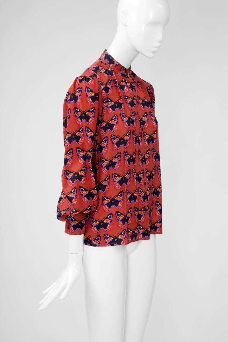 Rare Yves Saint Laurent Butterfly Print Blouse, Fall-Winter 1971-1972 In Excellent Condition For Sale In Geneva, CH