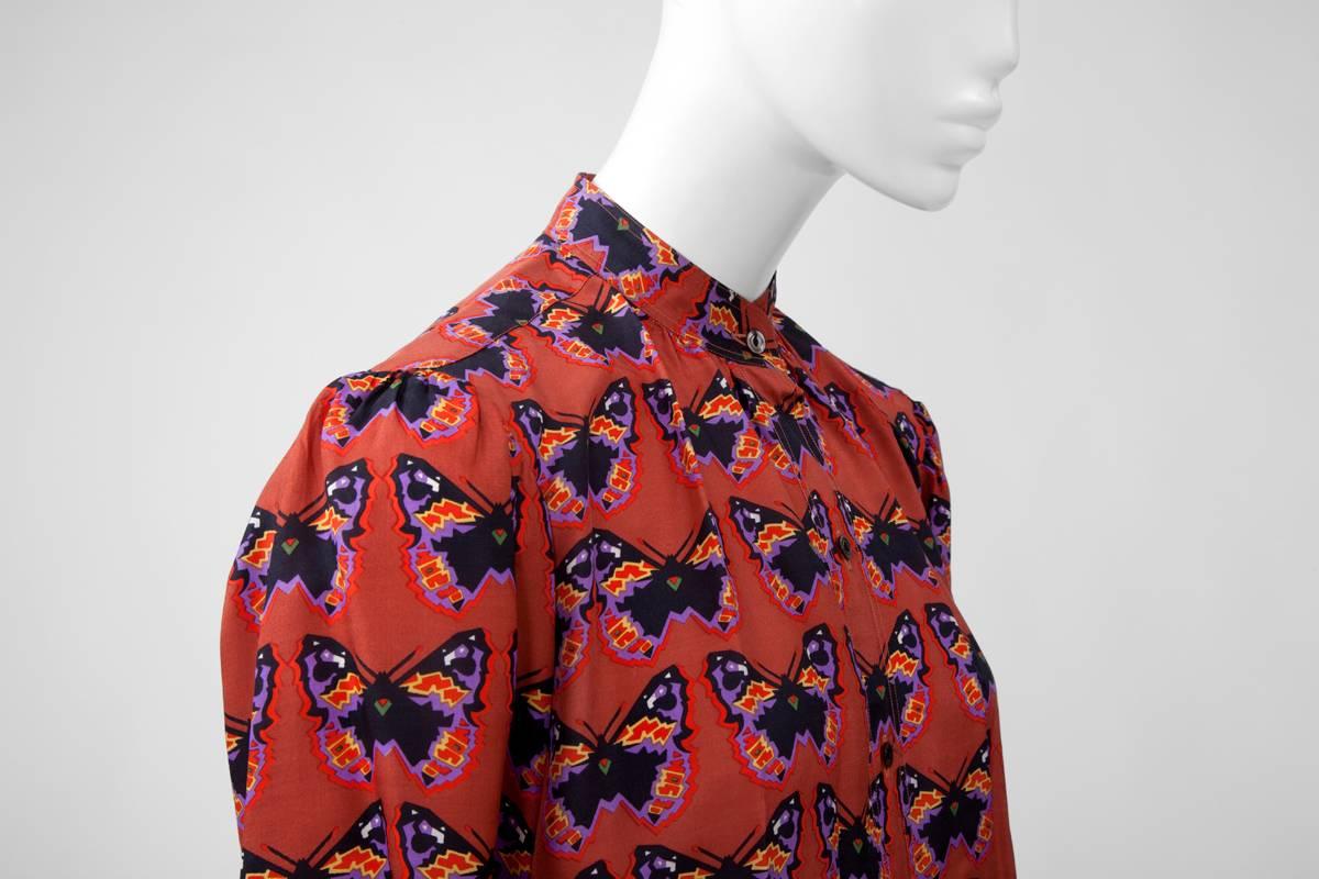 Women's Rare Yves Saint Laurent Butterfly Print Blouse, Fall-Winter 1971-1972 For Sale