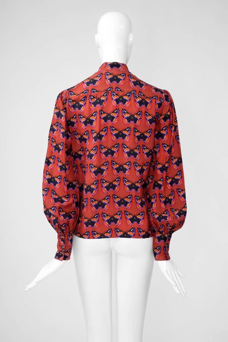 Rare Yves Saint Laurent Butterfly Print Blouse, Fall-Winter 1971-1972 For Sale 2