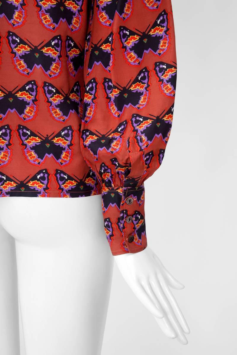 Rare Yves Saint Laurent Butterfly Print Blouse, Fall-Winter 1971-1972 For Sale 3
