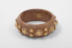 Chanel Wood & Gilt Metal Bangle Bracelet, Circa 1984-1989