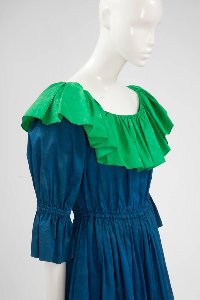 Yves Saint Laurent Colorblock Ruffle Dress In Excellent Condition In Geneva, CH