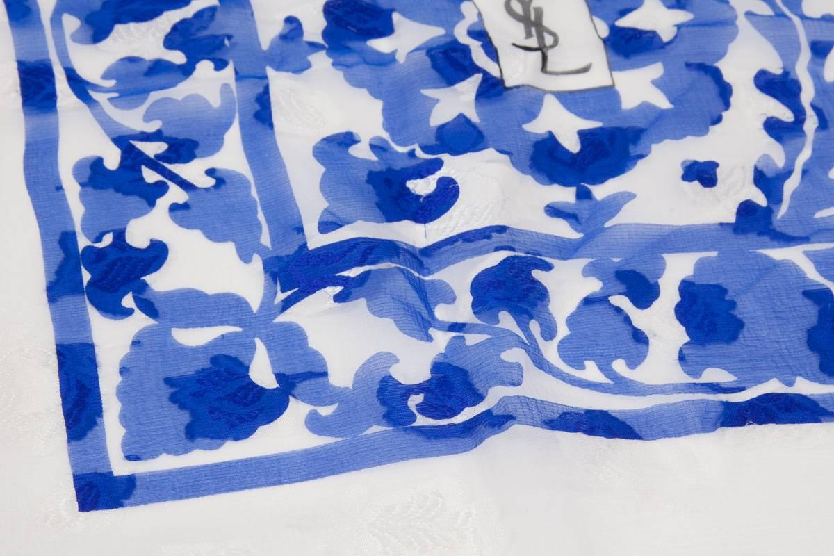 Large Yves Saint Laurent “Azulejos” Printed Shawl Scarf In Good Condition In Geneva, CH