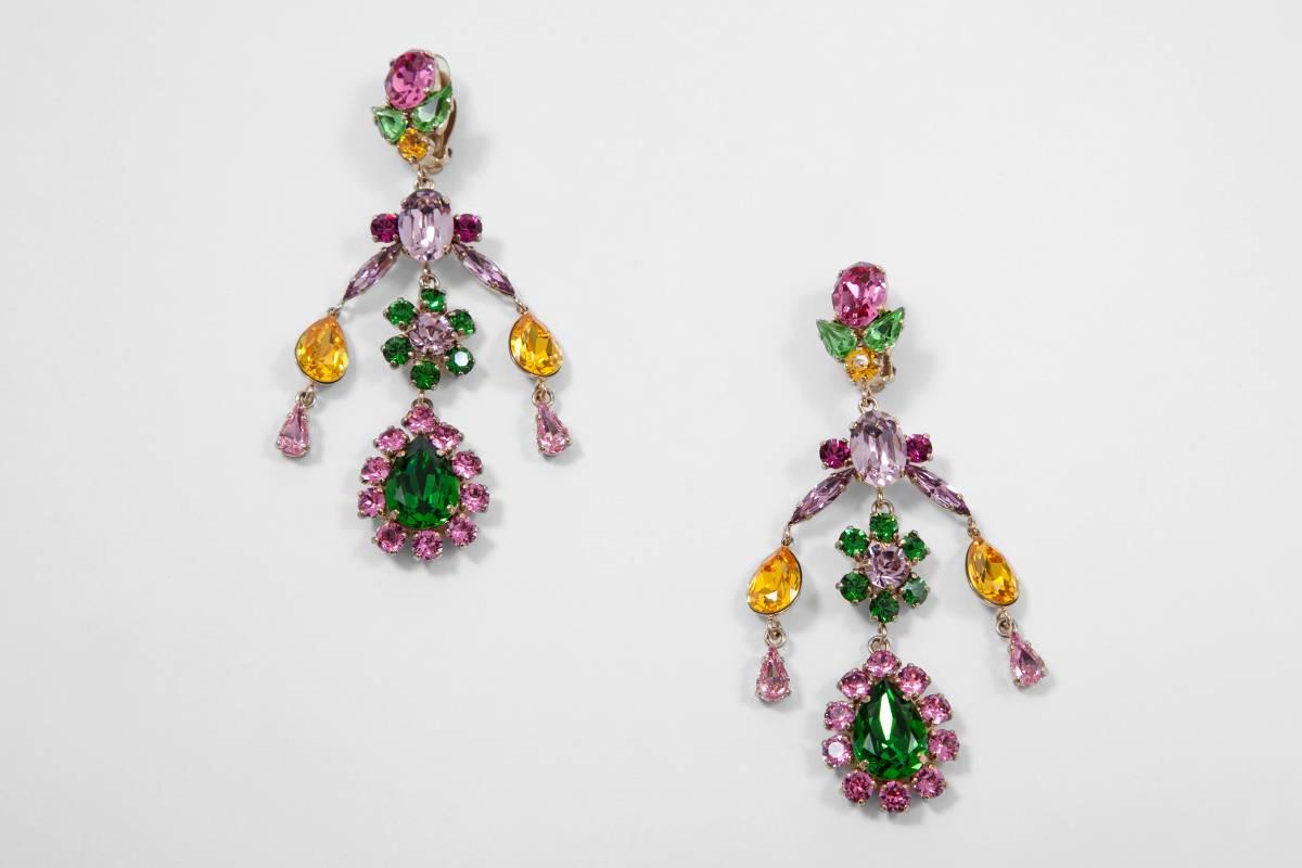 Created by the renowned French jewellery artisan Philippe Ferrandis (who designed costume jewellery for all the famous Parisian fashion houses), these playful signed vintage clip earrings are made with various shapes of Swarovski crystals. Fastens
