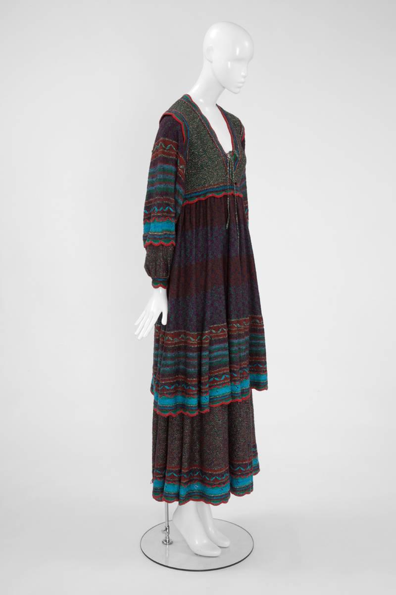 Black Metallic Ruffled Knitted Maxi Dress & Shawl  For Sale