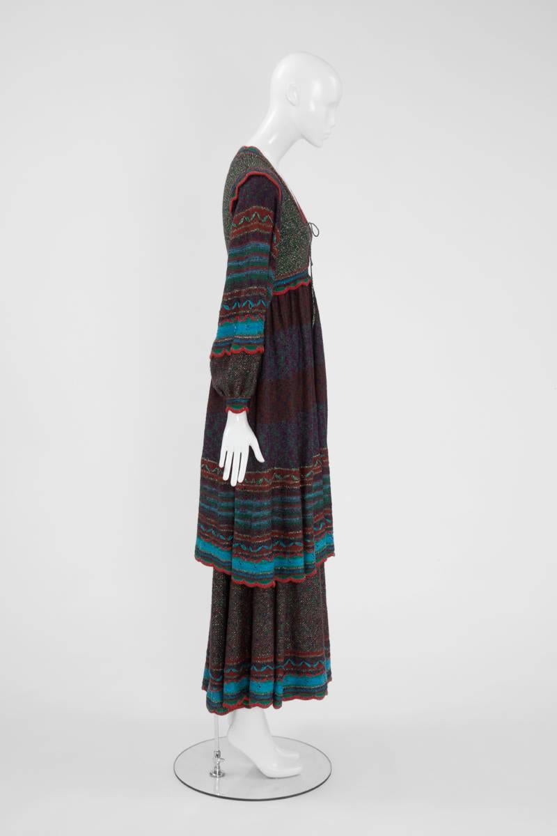 Women's Metallic Ruffled Knitted Maxi Dress & Shawl  For Sale