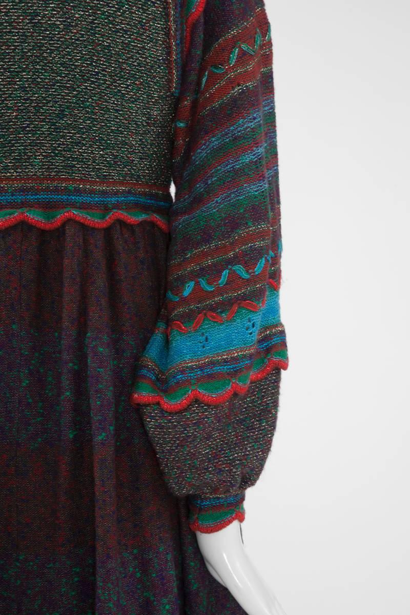 Metallic Ruffled Knitted Maxi Dress & Shawl  For Sale 2