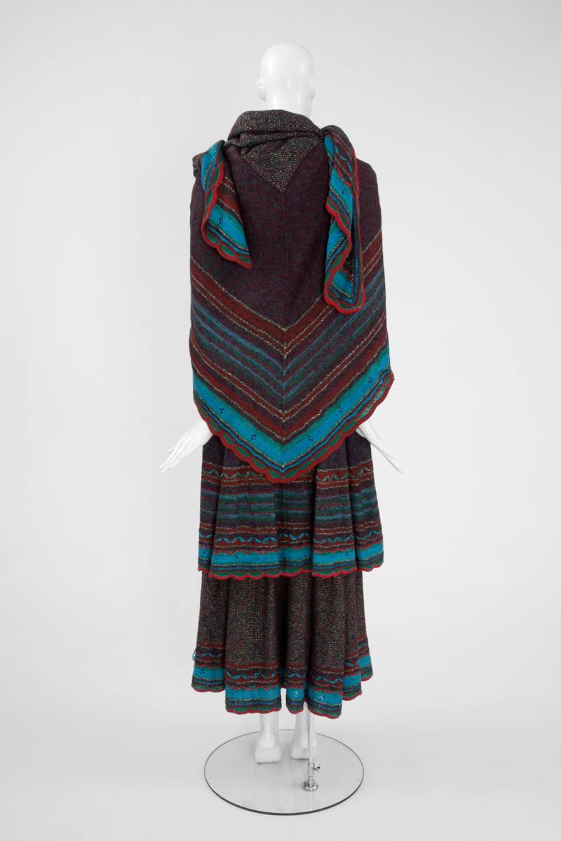 Metallic Ruffled Knitted Maxi Dress & Shawl  For Sale 4