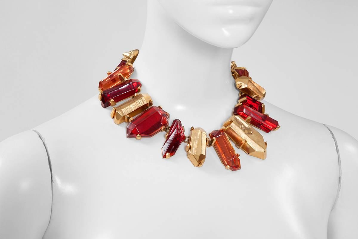 Yves Saint Laurent Gold and Red Quartz Collar Necklace In Excellent Condition In Geneva, CH