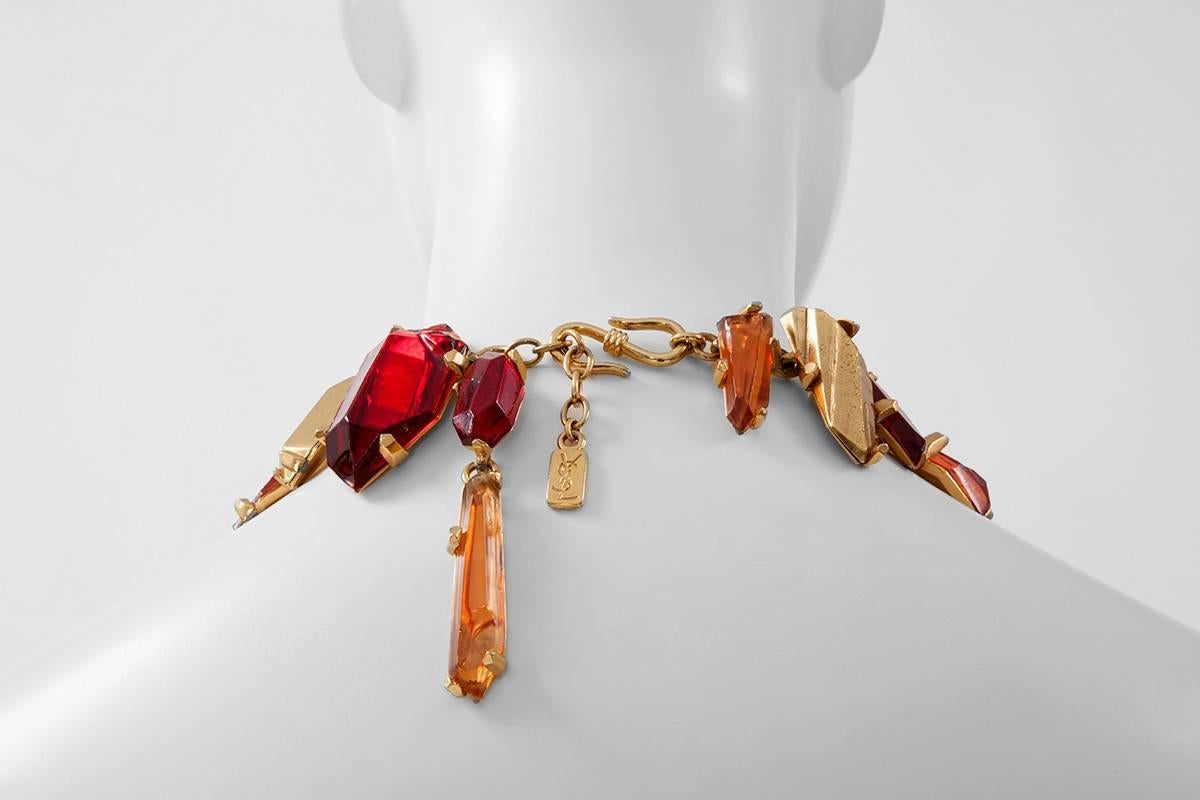 Women's Yves Saint Laurent Gold and Red Quartz Collar Necklace