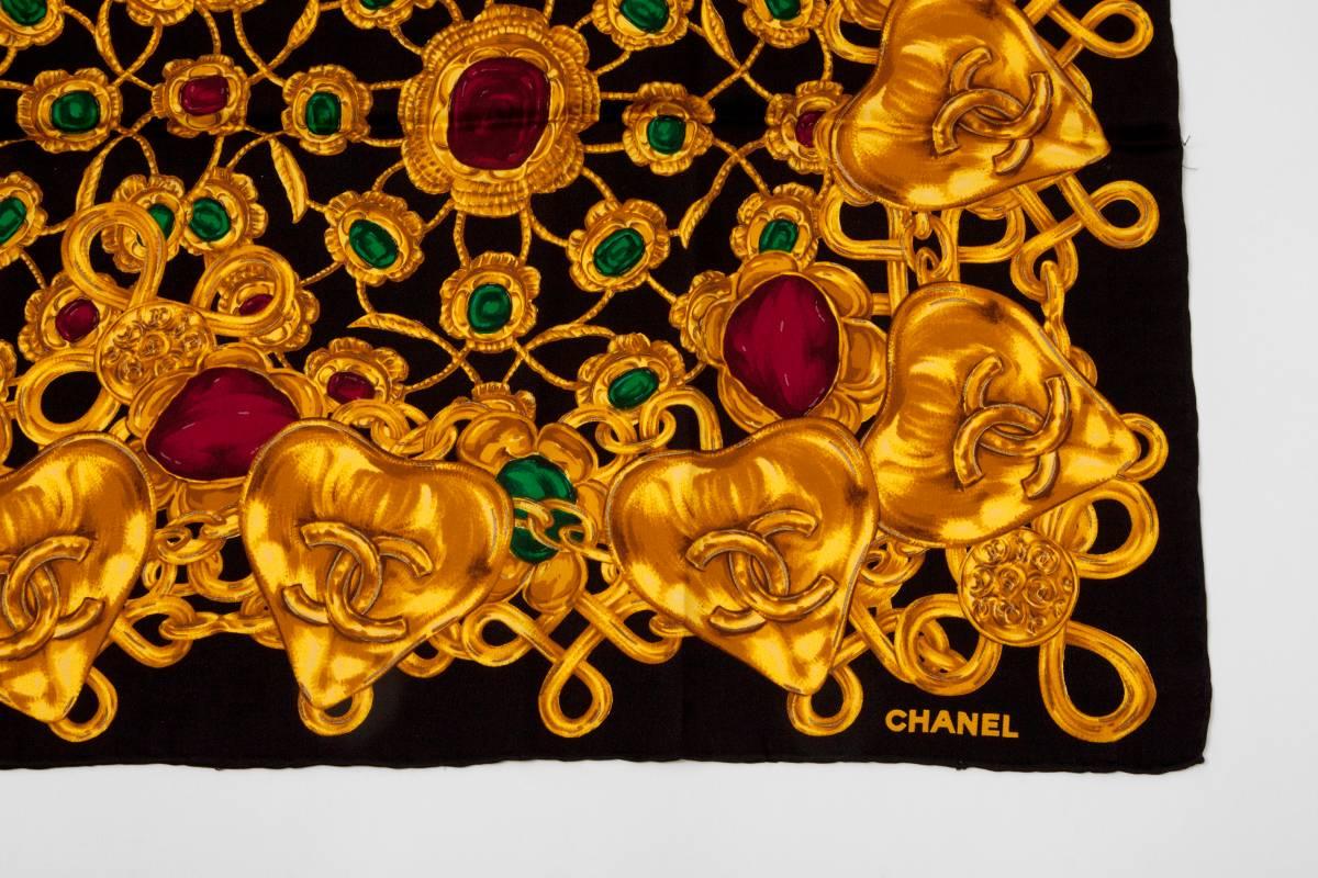Chanel Large Satin Silk Scarf  In Excellent Condition In Geneva, CH