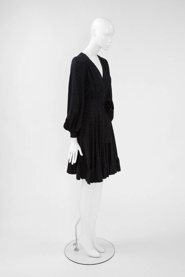 Yves Saint Laurent Silk Jacquard Ruffle Dress, Circa 1978 In Excellent Condition In Geneva, CH