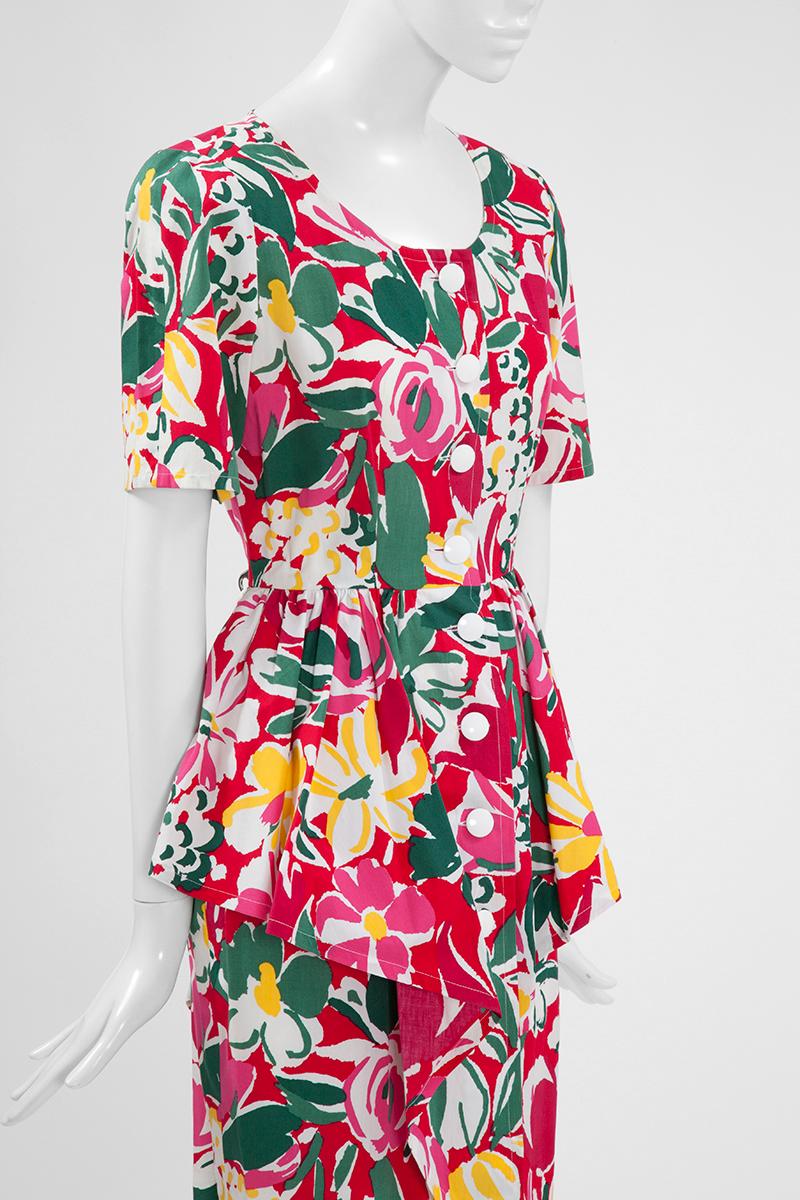 Beige Guy Laroche Floral Peplum Dress For Sale