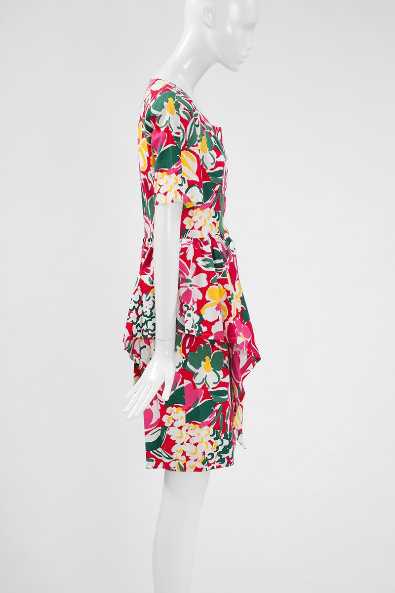 Guy Laroche Floral Peplum Dress In Excellent Condition For Sale In Geneva, CH