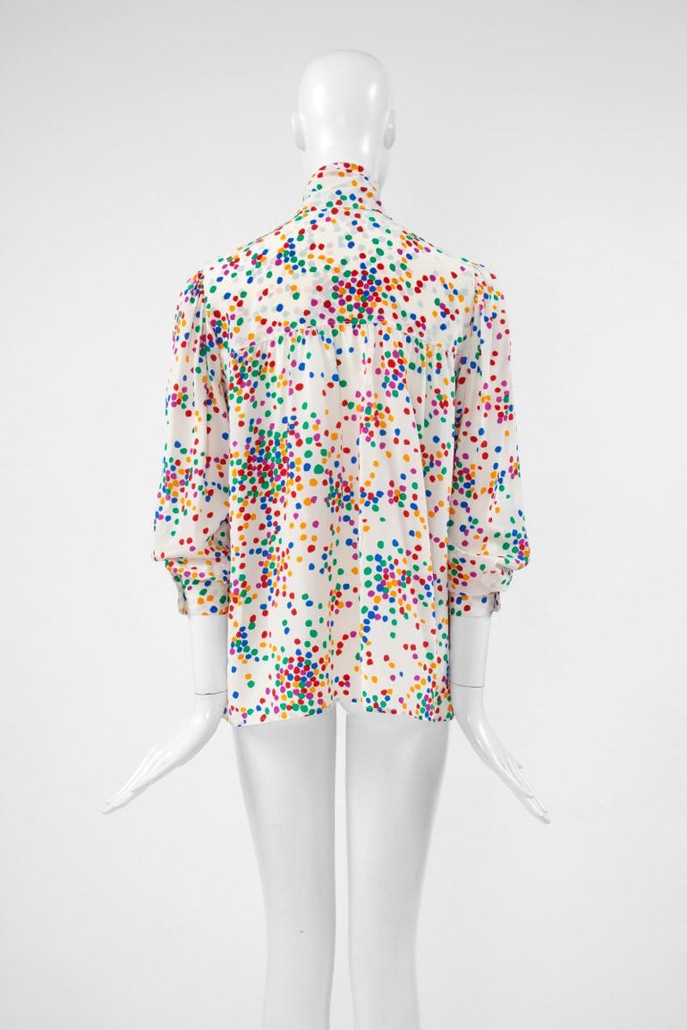 Yves Saint Laurent Lavalliere Dotted Silk Blouse at 1stDibs