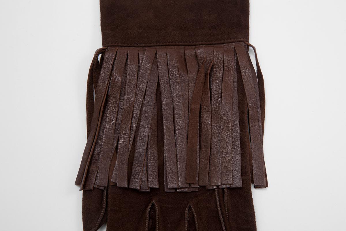 Black Yves Saint Laurent Suede Fringed Gloves